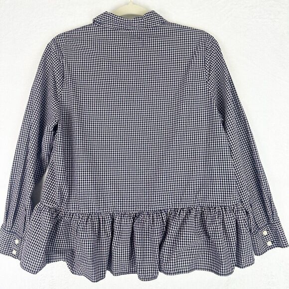 The Great Ruffle Oxford Shirt Size 2 US Medium Plaid Cotton Peplum Long Sleeve - Picture 2 of 5